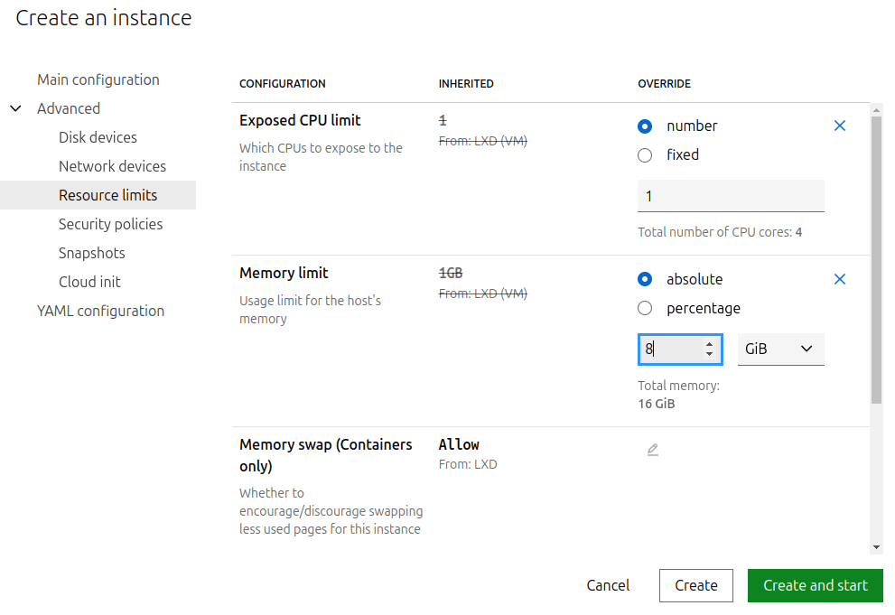 Configure resource limits