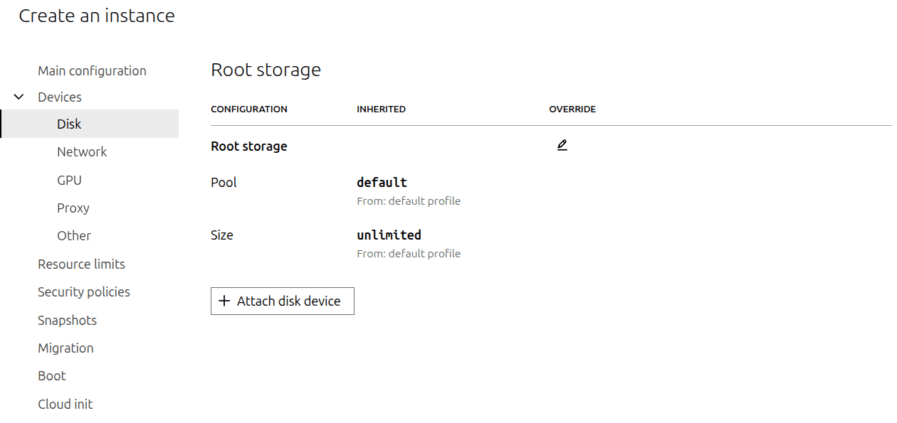 LXD Create instance form