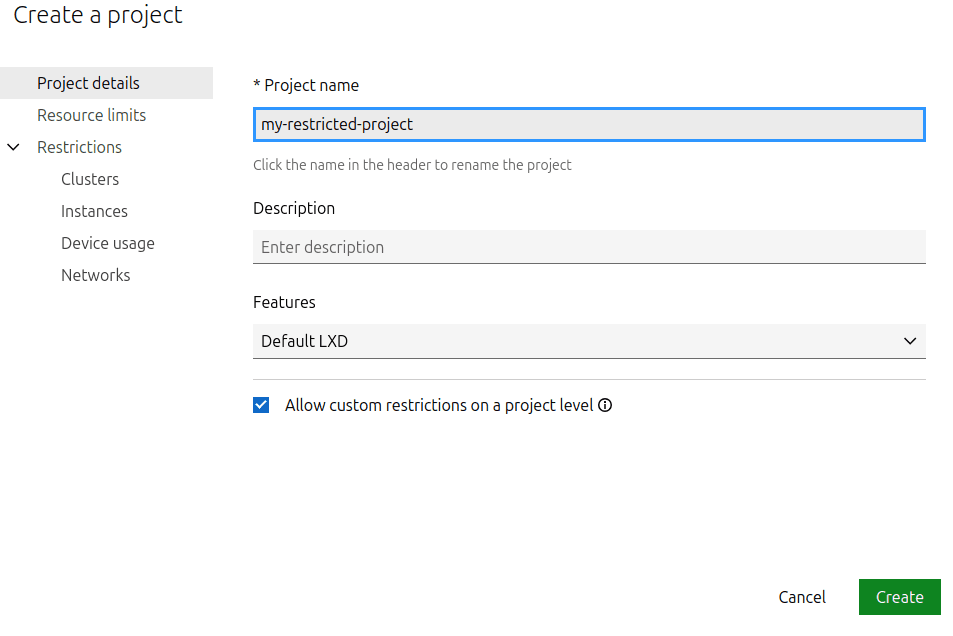 Create a restricted project