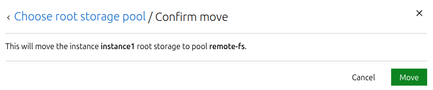 LXD Instance root storage confirmation modal