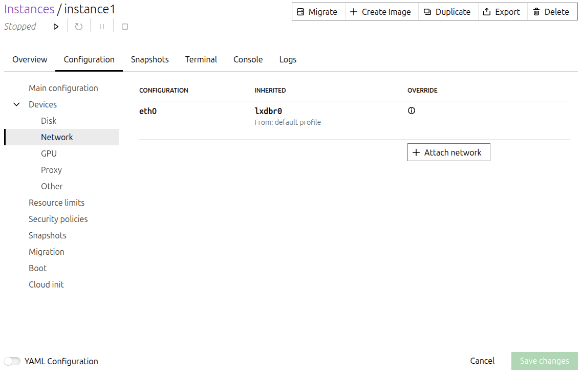 Add a network to an instance in LXD