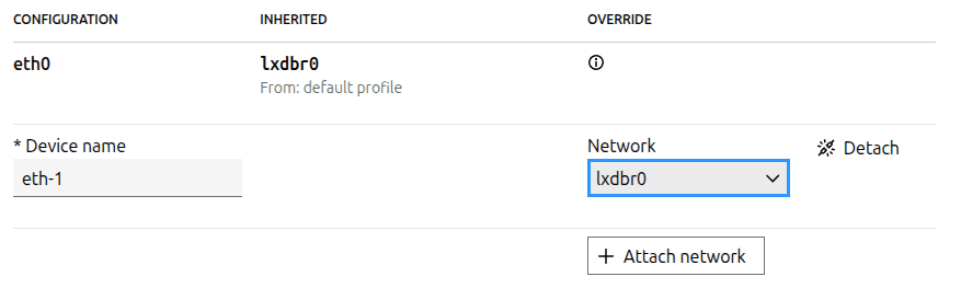 Attach a network to an instance in LXD