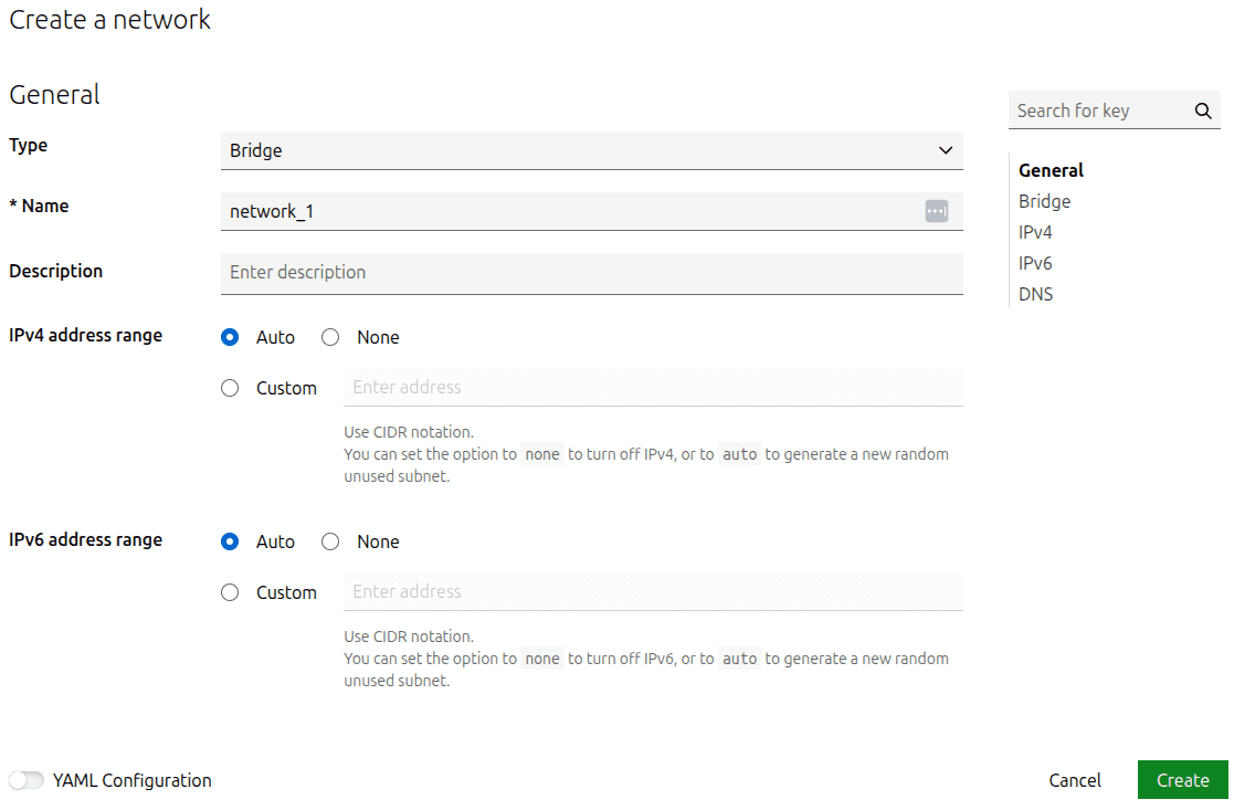 Create a network in LXD