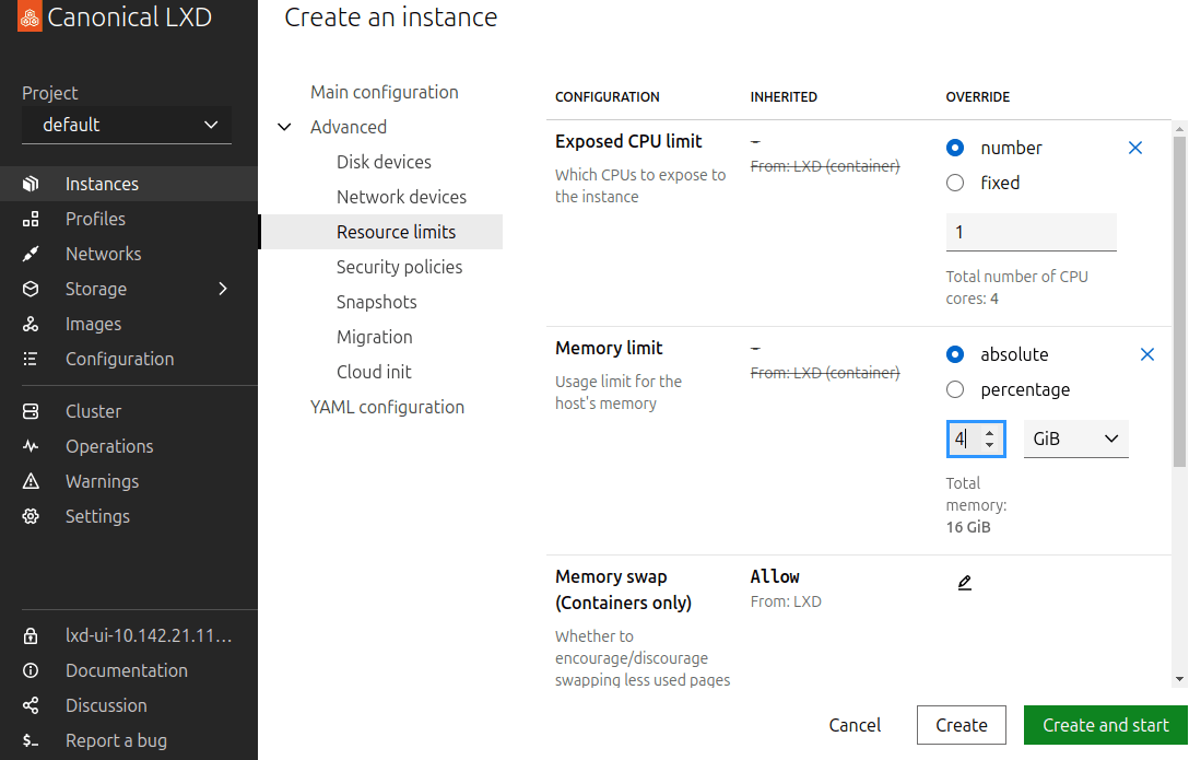 Configure some resource limits