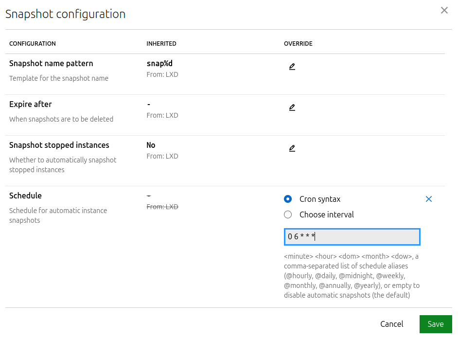 Configure snapshots daily at 6am