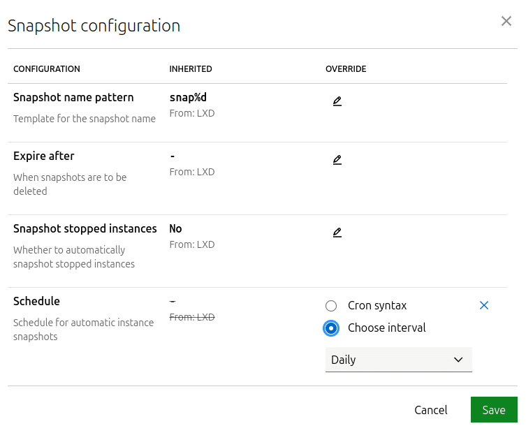 Configure daily snapshots