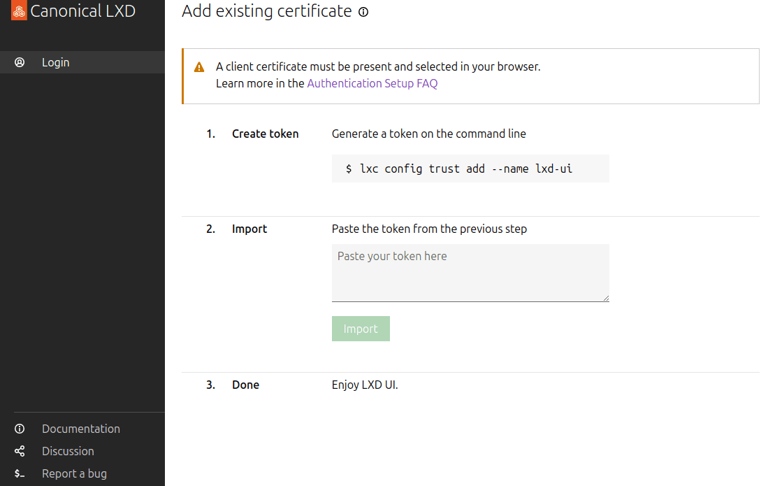 Instructions for re-using an existing certificate for the UI